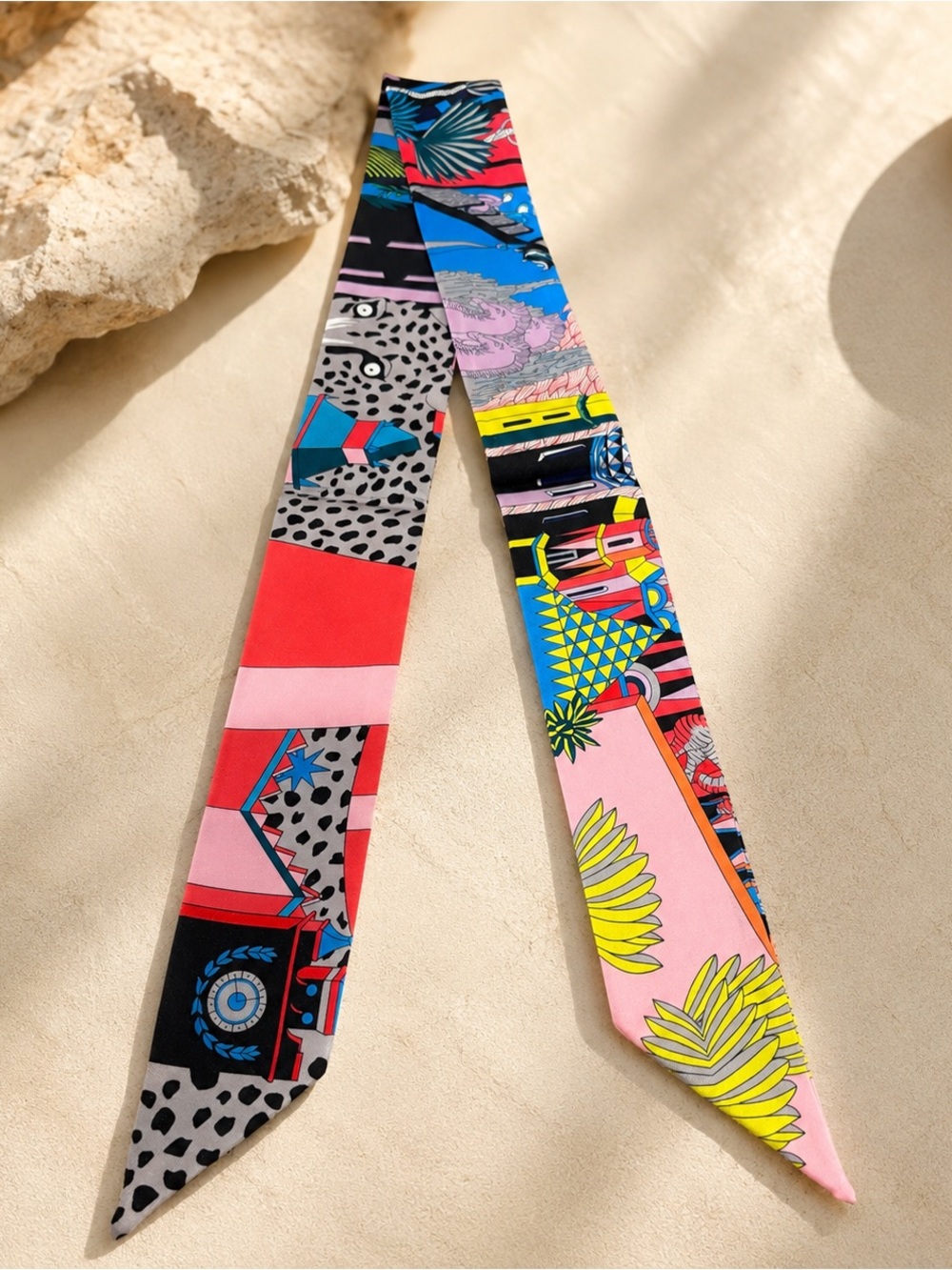 Designer Inspired Colorblock Pop Art Twilly Scarf